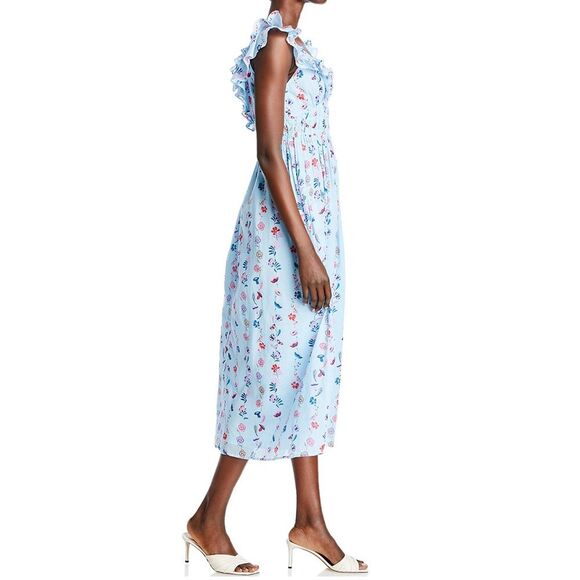 Banjanan Maya Cotton Ruffled Foliage Floral Dress, Blue, NWT, Size M - Picture 2 of 16